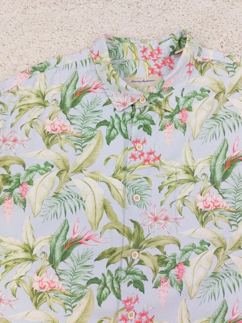 Tommy Bahama 100% Silk Hawaiian Shirt Mens 2XB, Blue Floral Tiki Aloha, 2XL Big
